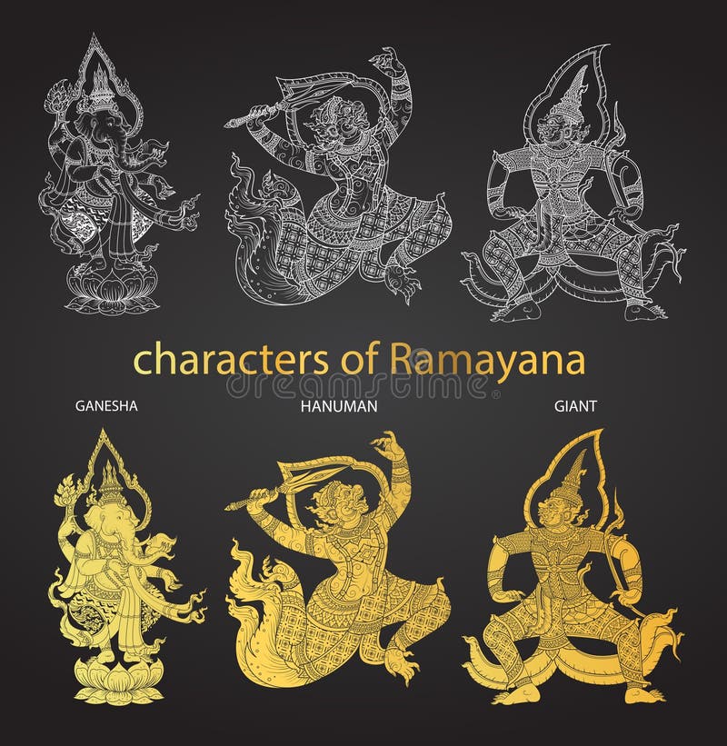 Metta i caratteri di Ramayana, stile tailandese di azione di tradizione illustrazione vettoriale Metta i caratteri di Ramayana, stile tailandese di azione di tradizione illustrazione vettoriale