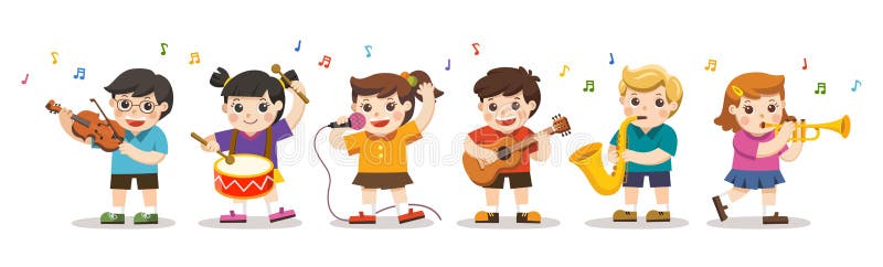 Metta l'illustrazione dei bambini che giocano gli strumenti musicali royalty illustrazione gratis