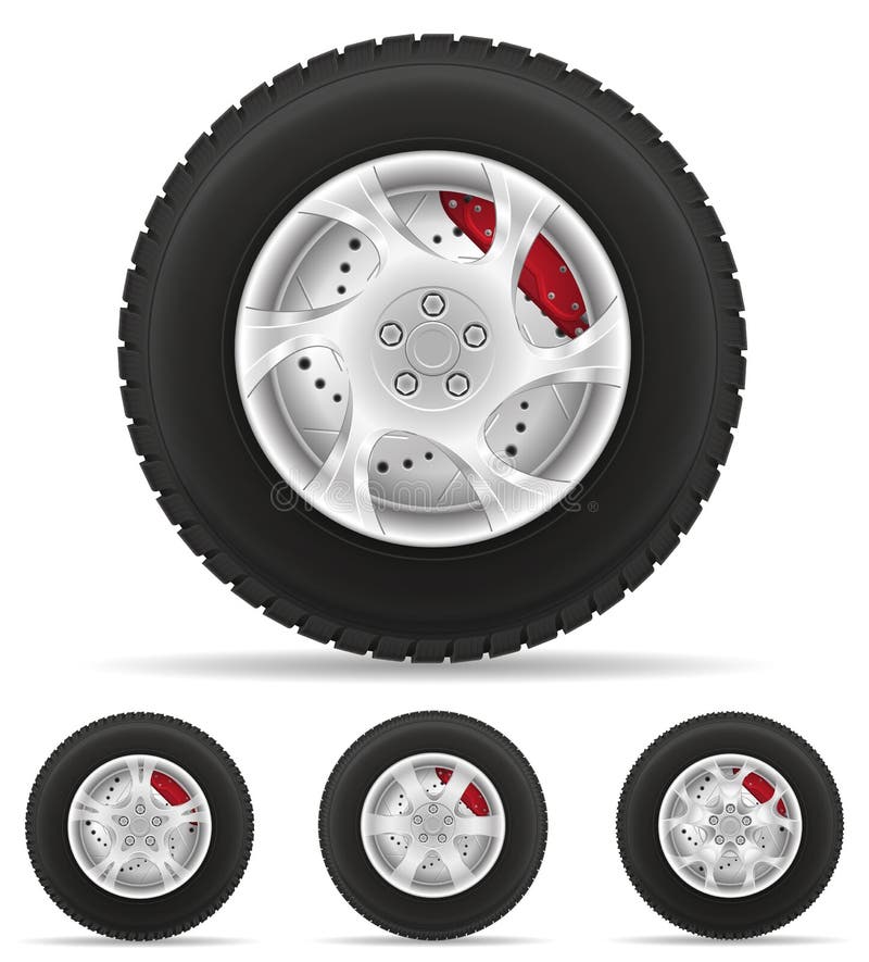 Set icons car wheel tire from the disk vector illustration isolated on white background. Set icons car wheel tire from the disk vector illustration isolated on white background