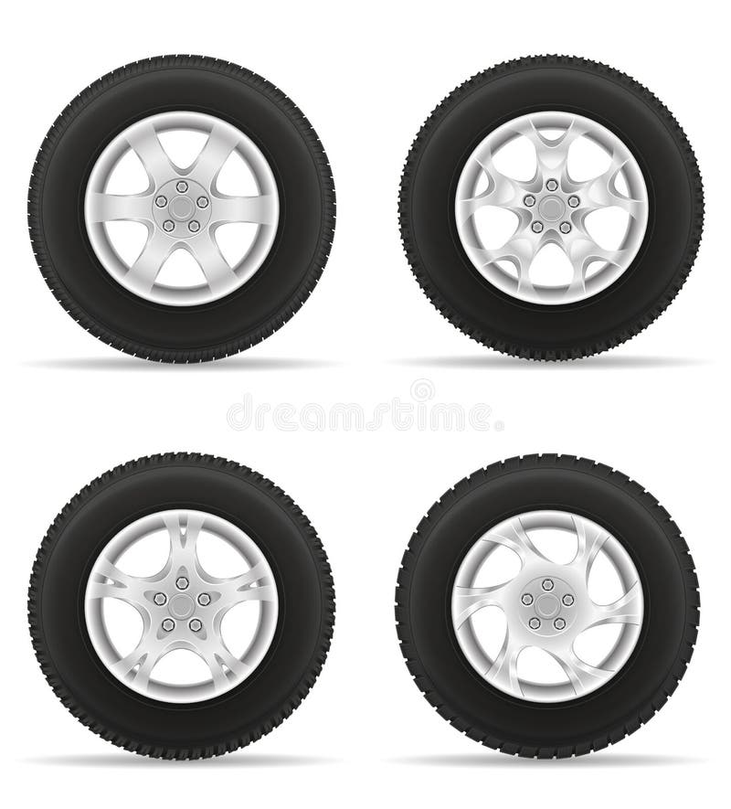 Set icons car wheel tire from the disk vector illustration on white background. Set icons car wheel tire from the disk vector illustration on white background