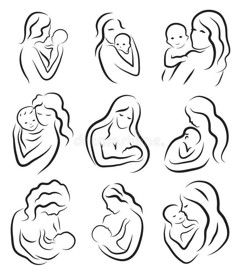 Metta la madre di schizzo della siluetta ed il bambino, madre che tiene un bambino royalty illustrazione gratis Metta la madre di schizzo della siluetta ed il bambino, madre che tiene un bambino royalty illustrazione gratis