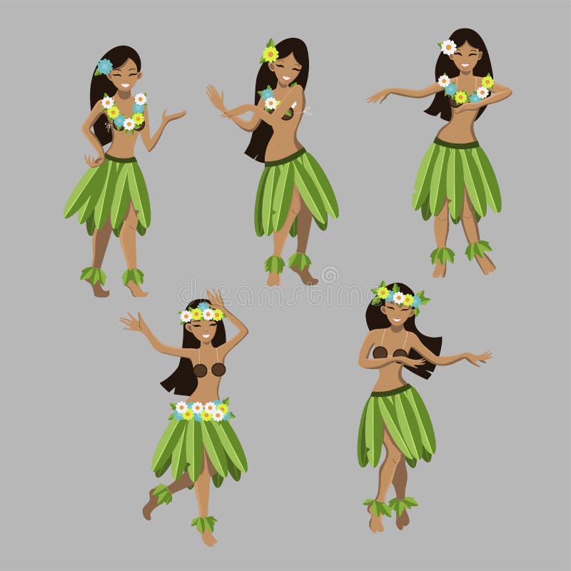 Metta la ragazza nel ballo Bella hula hawaiana graziosa di dancing della ragazza in costume tradizionale Ghirlanda e gonna verde royalty illustrazione gratis Metta la ragazza nel ballo Bella hula hawaiana graziosa di dancing della ragazza in costume tradizionale Ghirlanda e gonna verde royalty illustrazione gratis