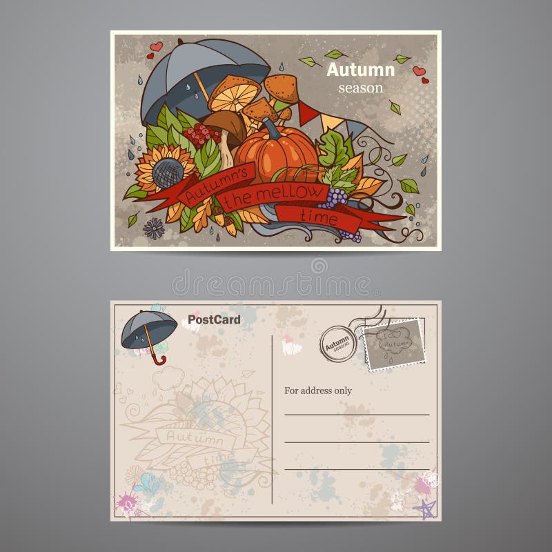 Metta le carte di due lati sul tema di autunno illustrazione vettoriale