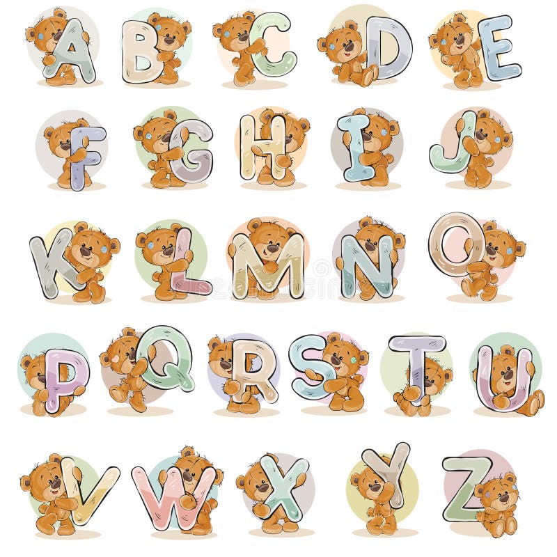 Metta le lettere di vettore dell'alfabeto inglese con l'orsacchiotto divertente