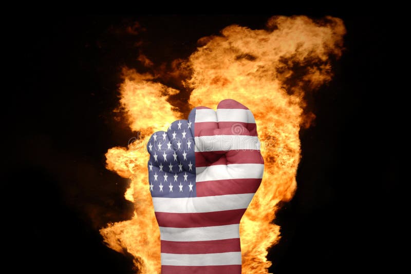 Mettez le feu au poing avec le drapeau national des Etats-Unis d'Amérique