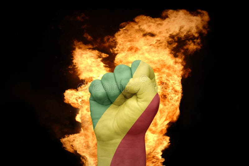 Mettez le feu au poing avec le drapeau national du Congo