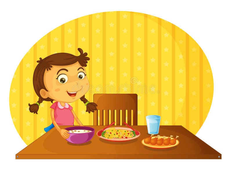little girl kitchen table cartoon