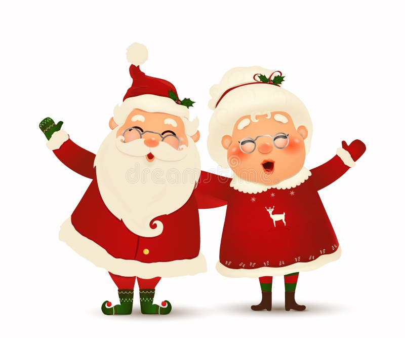 Mevrouw Claus Together Vectorcartoon van Happy Santa Claus en zijn vrouw geïsoleerd Kerstfeest