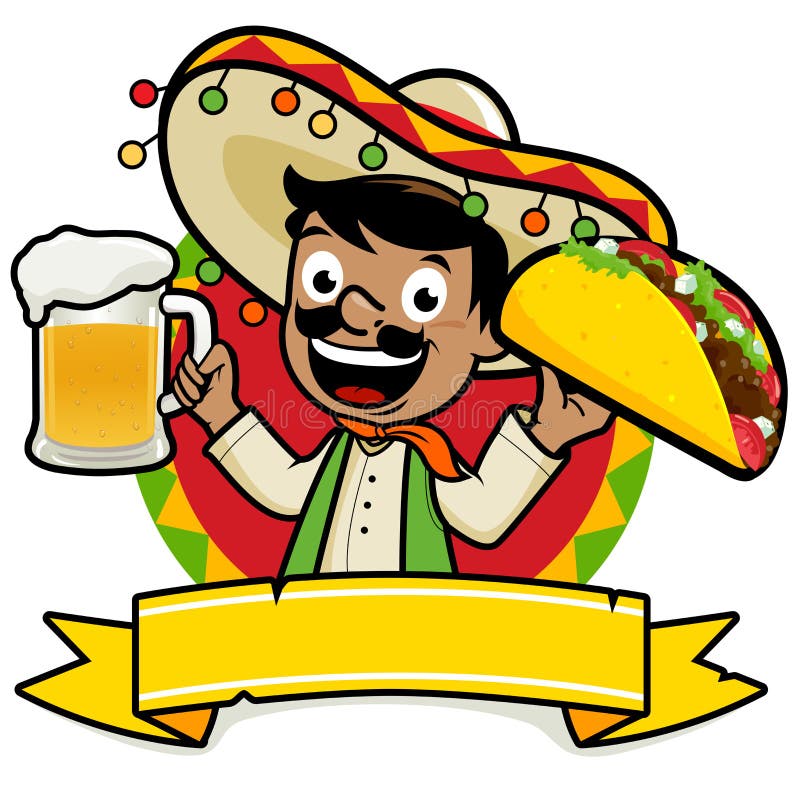 Mexicaanse mens die een koud bier en een taco houden