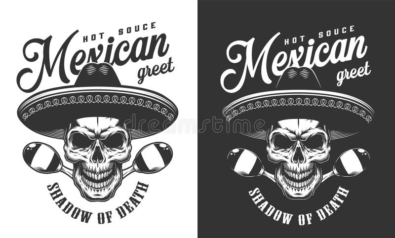 Mexicaanse schedel in het embleem van de sombrerohoed vector illustratie Mexicaanse schedel in het embleem van de sombrerohoed vector illustratie