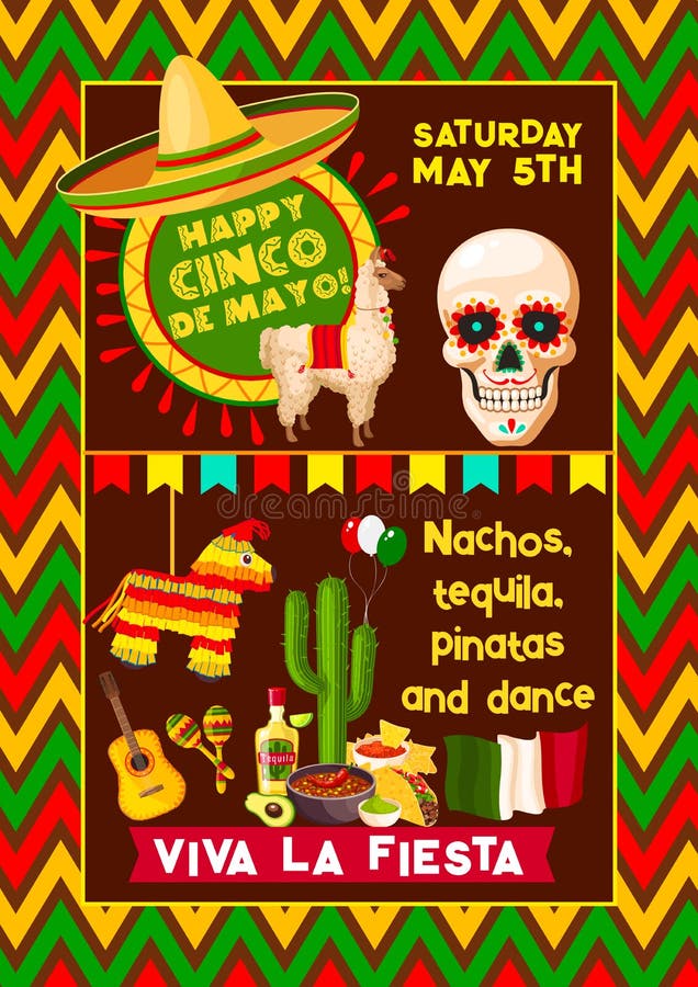 Mexicaanse vectoraffiche voor Cinco de Mayo-fiesta stock illustratie Mexicaanse vectoraffiche voor Cinco de Mayo-fiesta stock illustratie