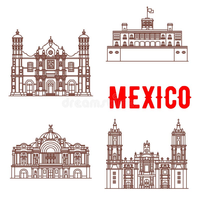 Mexican Architecture Vector Icons Stock Vector - Illustration of ...