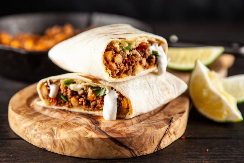 Mexican beef burrito stock photo. Image of lime, burritos - 141000268