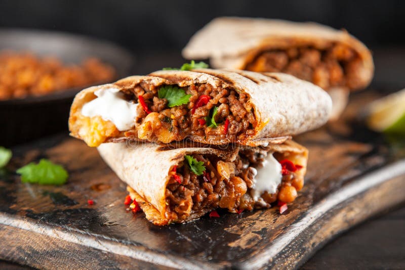 Mexican beef burrito stock photo. Image of meal, fast - 141738146