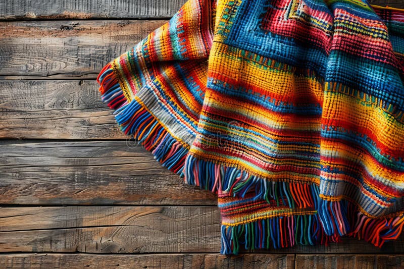 Mexican blanket on the wood background with an open space on top stock illustration