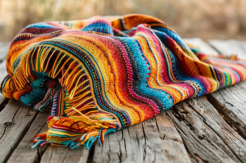 Mexican blanket on the wood background with an open space on top royalty free illustration