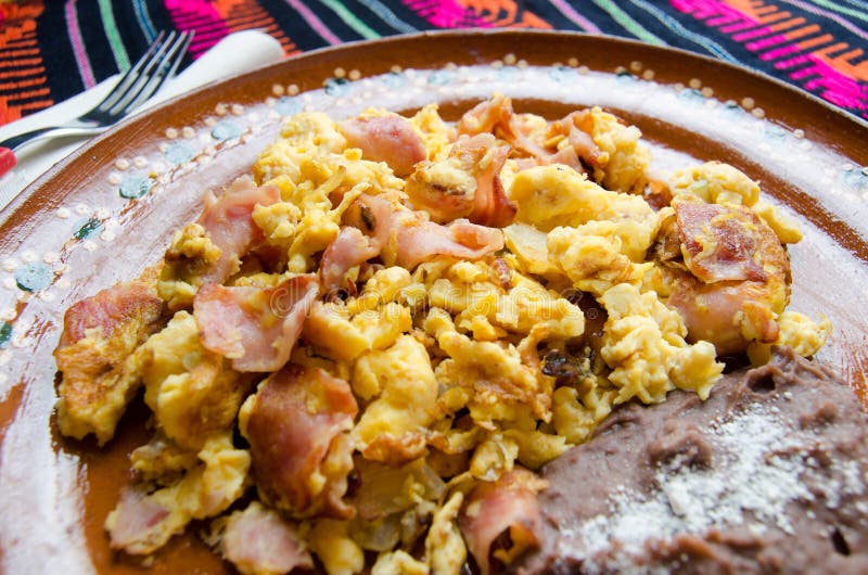 Mexican Scrambled Eggs with Ham Stock Photo Image of fork, morning