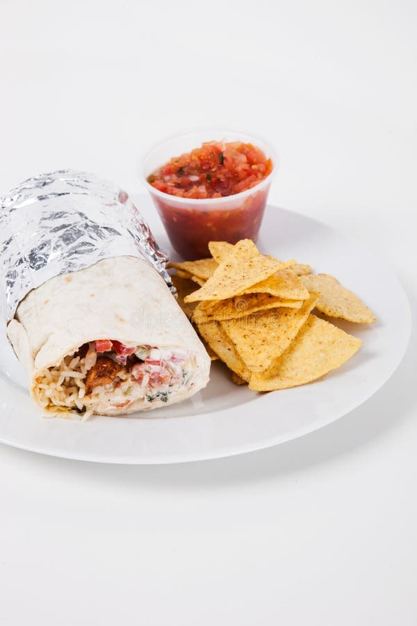 Mexican Burrito and Nachos for Lunch on Plate Stock Photo Image of