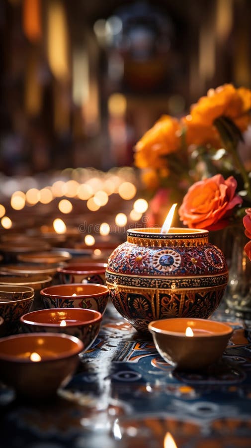 Mexican Catholic Altar Event with Candles and Flowers Defocused