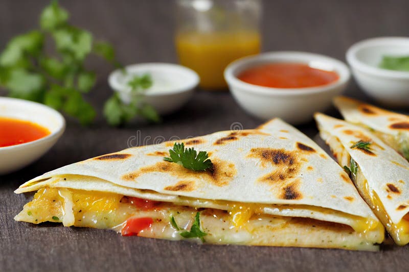 Mexican Dish Quesadillas with Chicken Cheese and Pineapple for Lunch