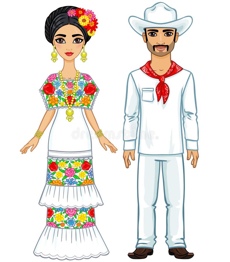 Animation Portrait of the Mexican Family in Ancient Festive Clothes ...