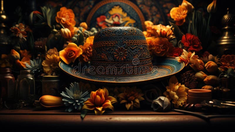Mexičan slavnost vibrující, sombrera,.