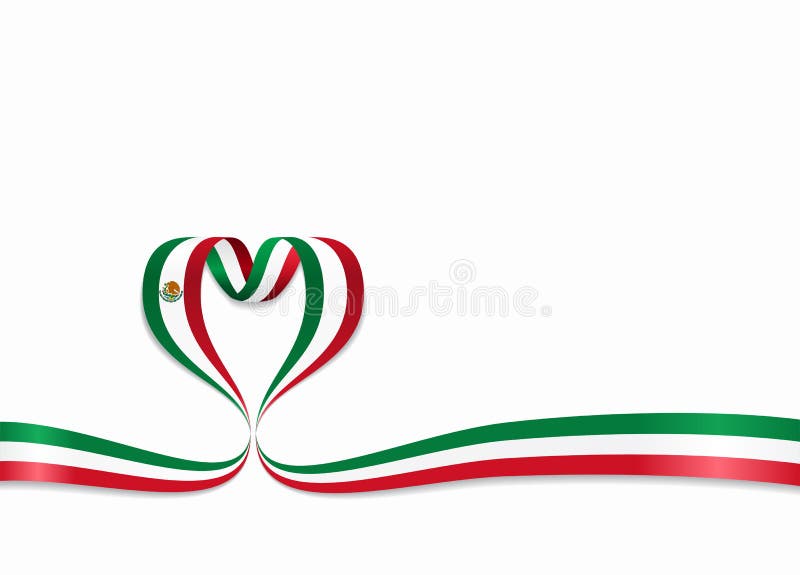 Mexican flag heart-shaped ribbon. Vector illustration.