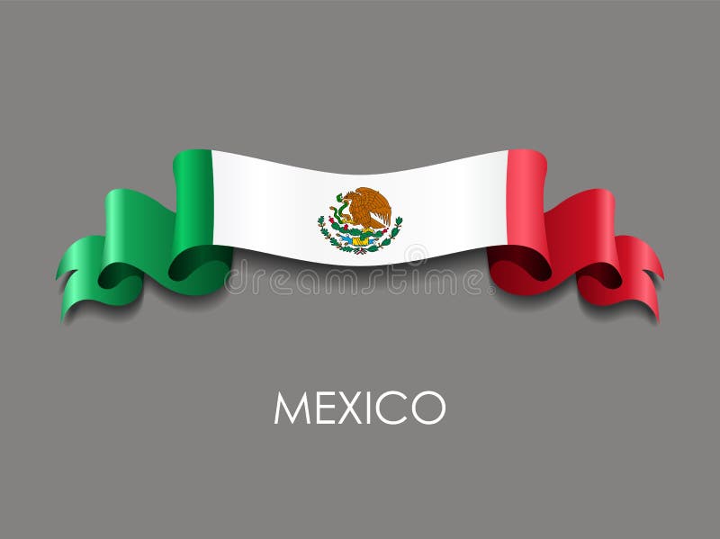 Mexican flag wavy ribbon background. Vector illustration.