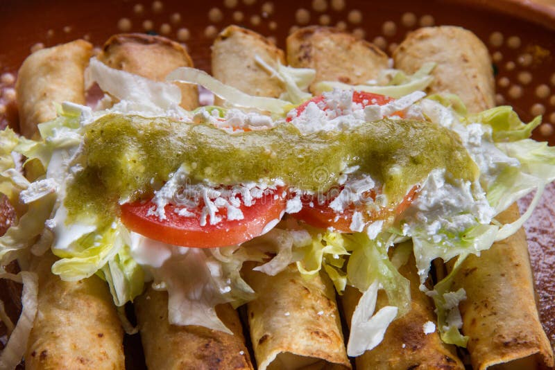 Mexican Flautas Rolled Tacos with Salsa Stock Photo Image of ethnic
