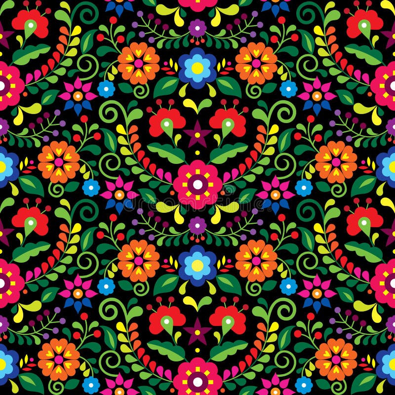 Mexican Folk Art Vector Seamless Pattern with Flowers, Textile or ...