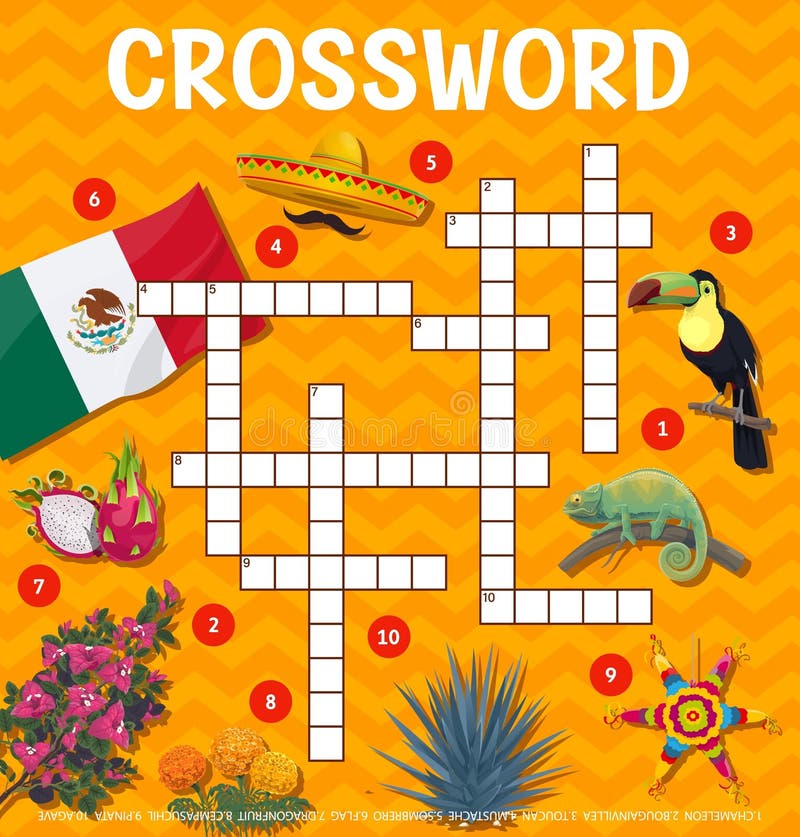 Mexican Food, Animals and Symbols Crossword Grid Stock Vector