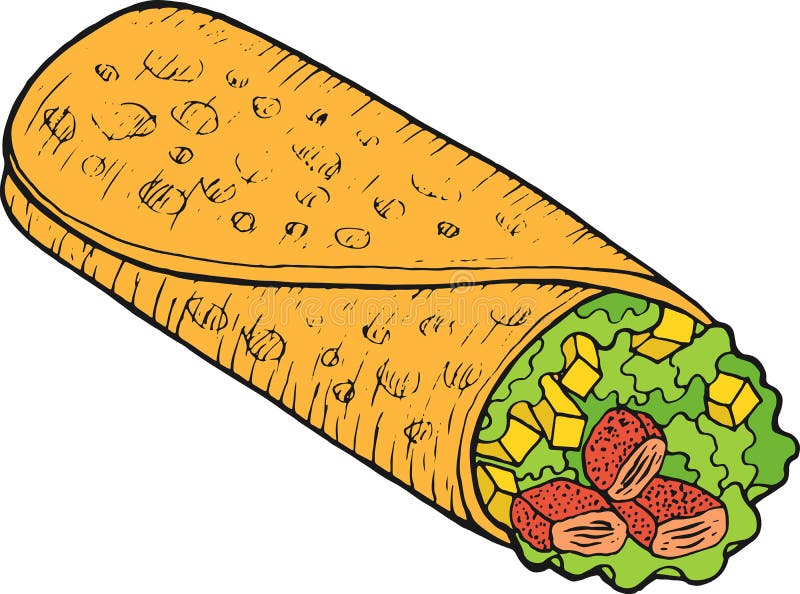 Download Mexican Food Burrito - Coloring Page For Adults. Ink Artwork. Graphic Doodle Cartoon Art. Vector ...