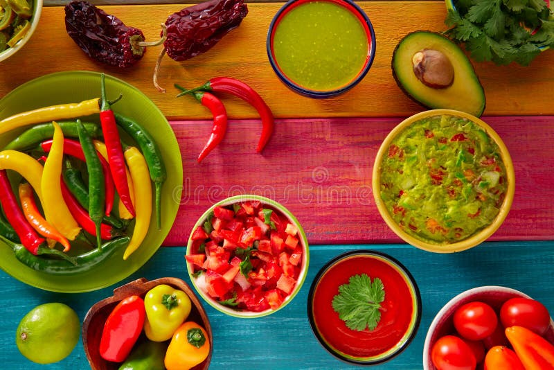 Mexican food mixed guacamole nachos chili sauce stock images Mexican food mixed guacamole nachos chili sauce stock images