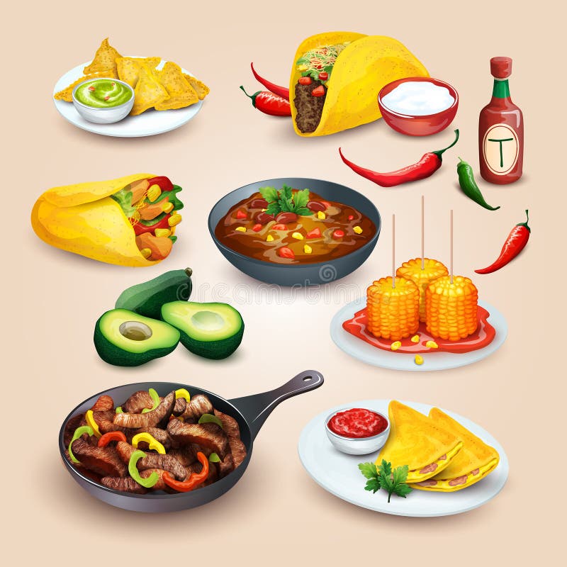 Mexican food. Objects set stock vector. Illustration of ethnic 56039978