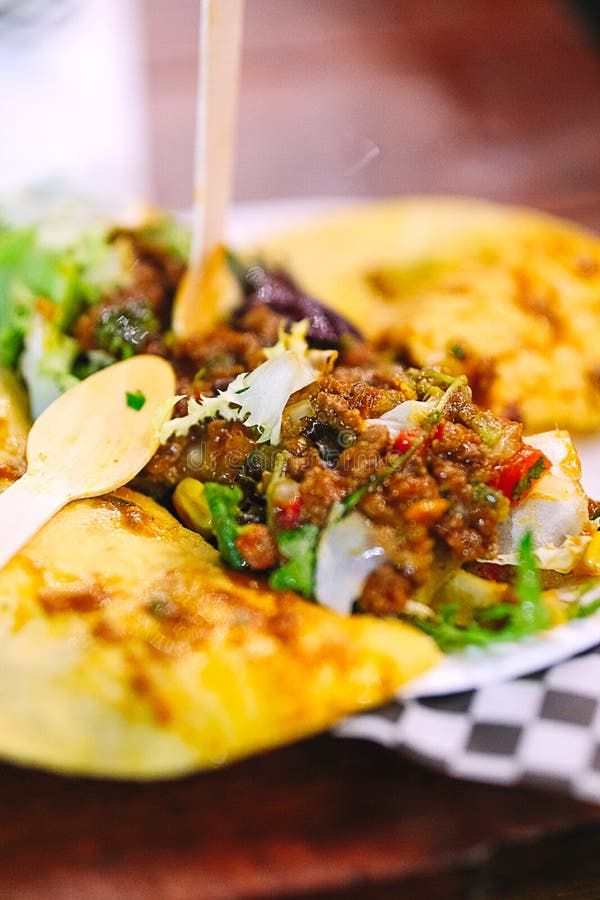 Mexican Food Photography Taco Open Seeing All The Condiments Stock mexican-food-photography-taco-open-seeing-all-the-condiments-stock