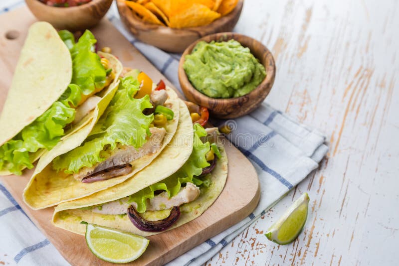 Mexican Food Tacos, Salsa, Guacamole Stock Photo Image of green