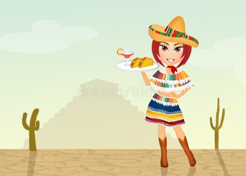 Girl with Mexican menu stock illustration. Illustration of food - 75580694