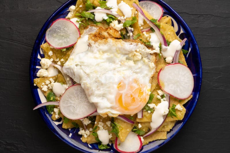 Mexican Green Chilaquiles with Fried Egg and Cheese Stock Image Image