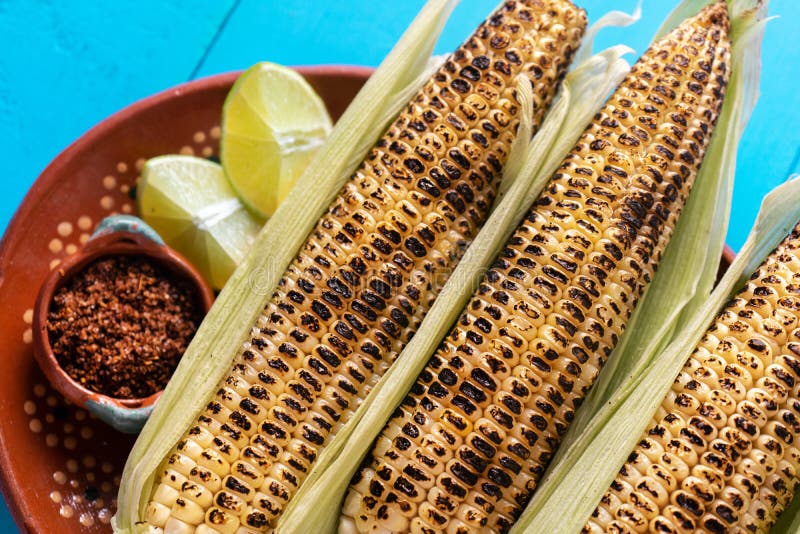 Mexican Grilled Corn with Lime and Chili Powder Stock Photo Image of