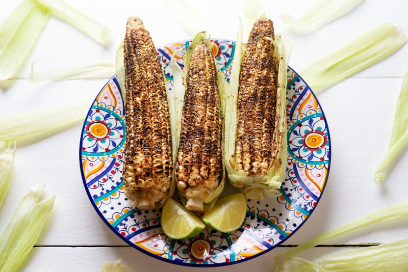 Mexican Grilled Corn with Lime and Chili Powder Stock Photo Image of