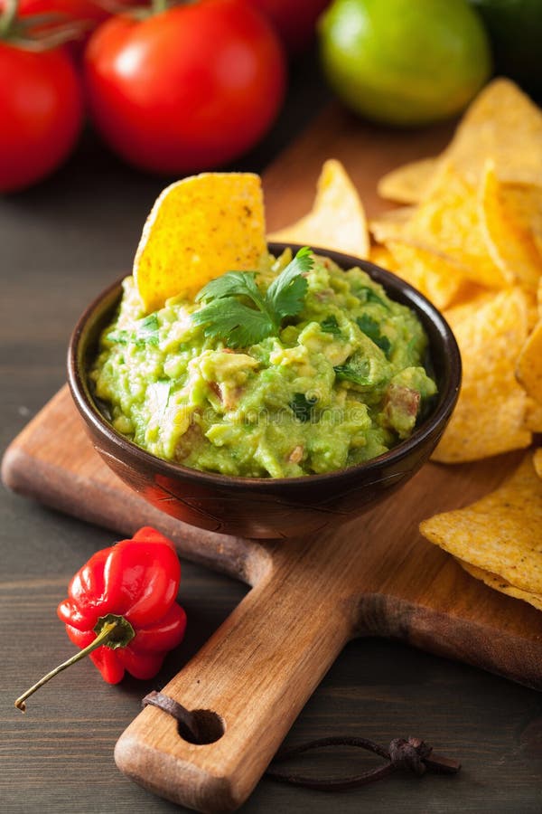 Mexican Guacamole Dip and Nachos Tortilla Chips Stock Photo Image of
