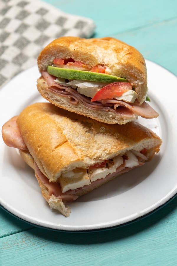 Mexican Ham Sandwich with Avocado and Cheese Also Called Torta on ...