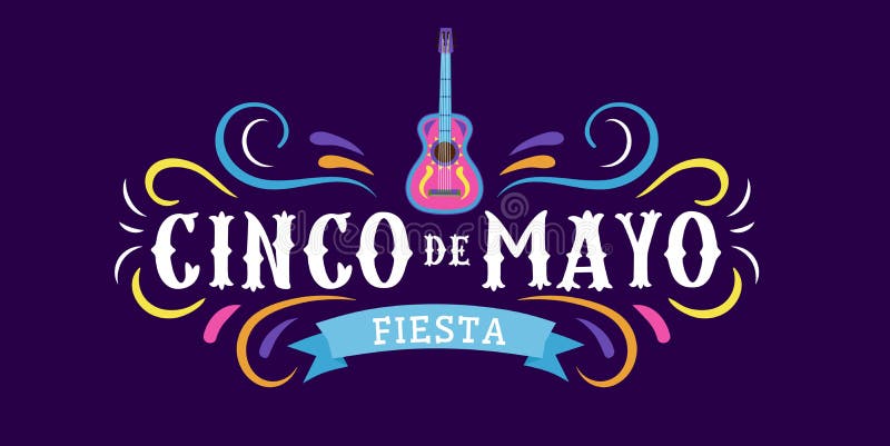 Mexican holiday card Cinco de Mayo 5 may. Decorative and traditional mexican elements guitar, sombrero. Mexican symbols. Vector