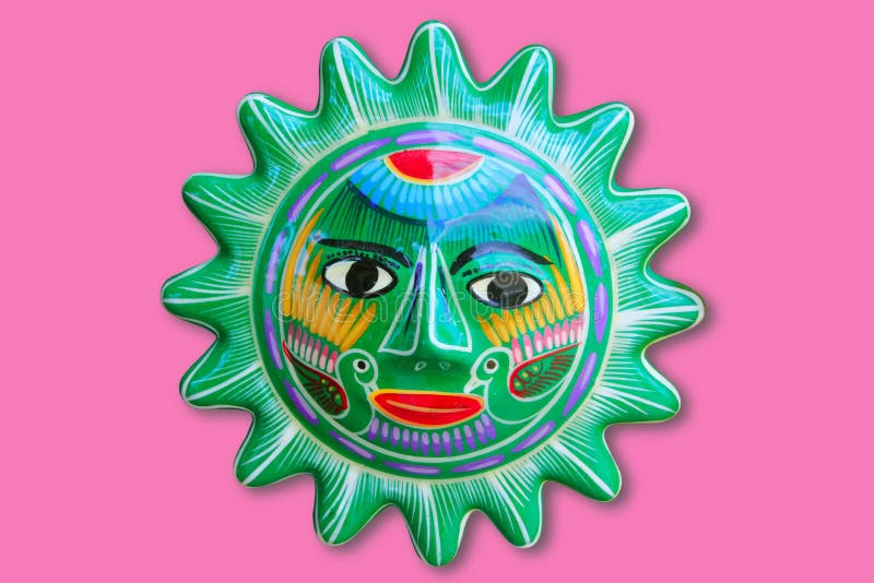 Mexican indian sun handcraft ceramic isolated