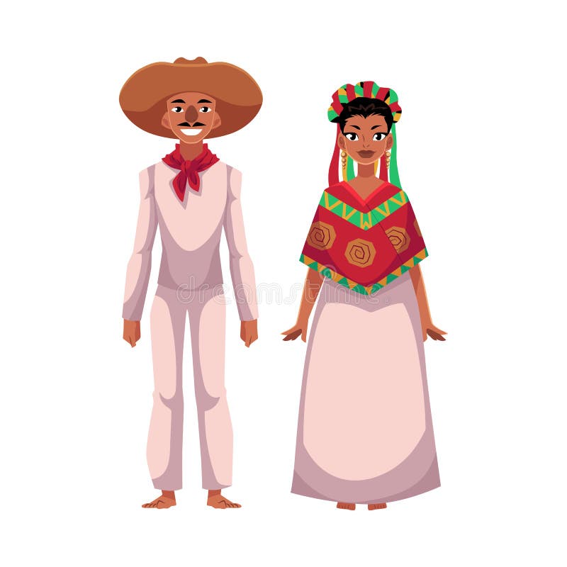 Mexican Couple Traditional Costume Cartoon Stock Vector - Illustration ...