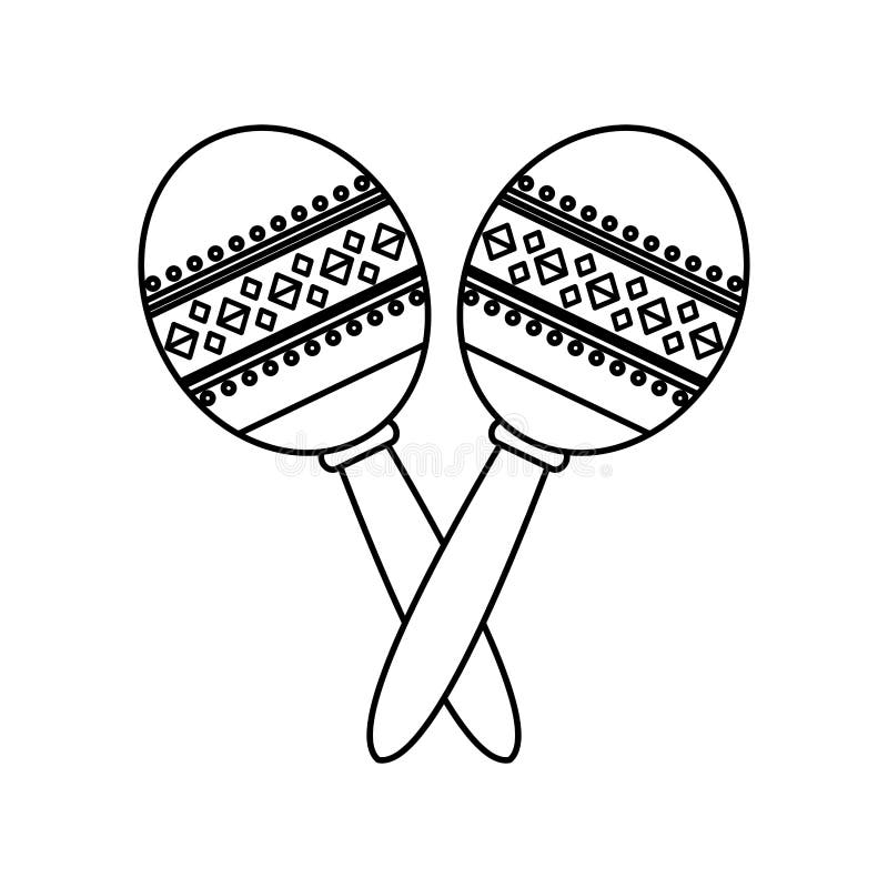 Pair Mexican Maraca Instrument with Traditional Hat Stock Vector