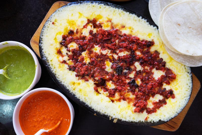 Mexican Melted Cheese with Chorizo Stock Photo Image of corn, closeup