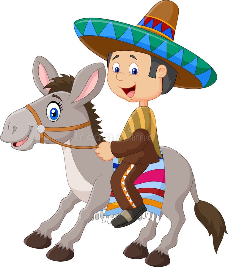 Mexican Men Riding A Donkey Isolated On White Background Stock Vector ...