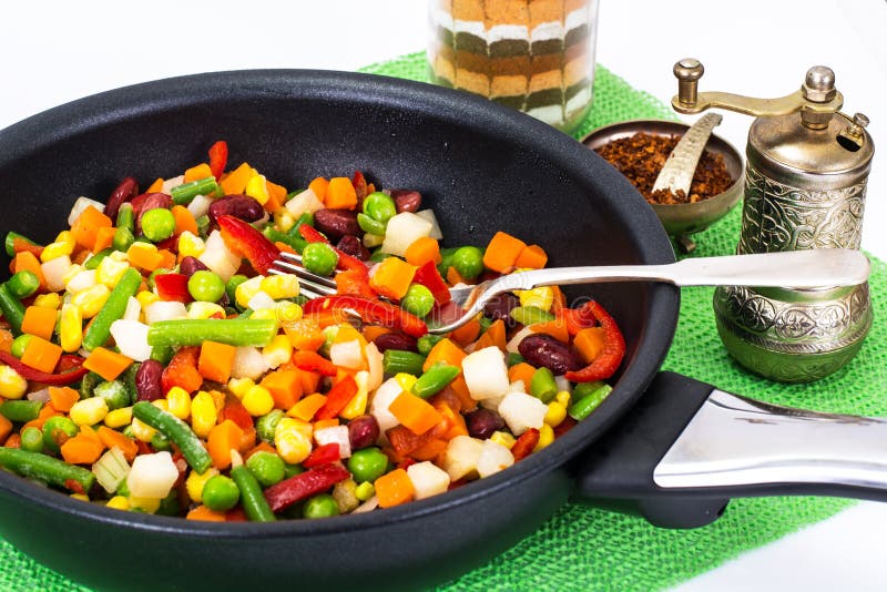 Mexican mixture of vegetables, cooked in a frying pan. Gourmet, bolognese.