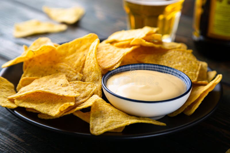 Mexican Nacho Chips with Cheese Sauce Stock Photo Image of food